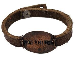 Vintage Brown Leather Bracelet You And Me Copper Plate Love Gift Jewelry Women